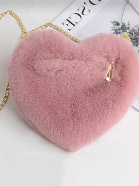 SHEIN Pink Heart Faux-Fur Mini Crossbody with Gold Chain